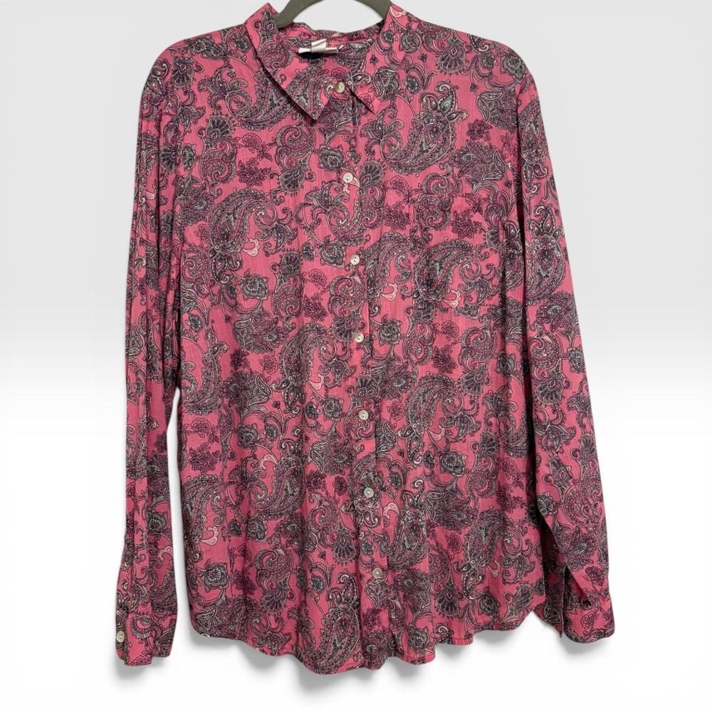 SALE J. Jill Pink & Black Paisley Button-Down Shirt – Size Large - Picture 4 of 11